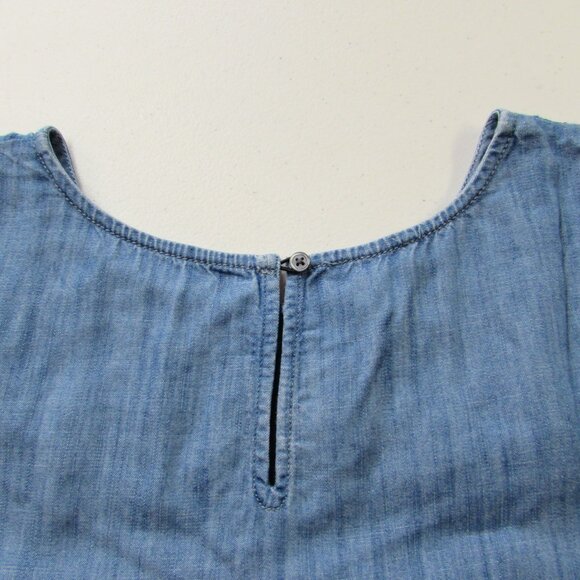 Talbots Embroidered Cut Out Chambray Blouse Tencel Denim Blue Size XL - Picture 7 of 16